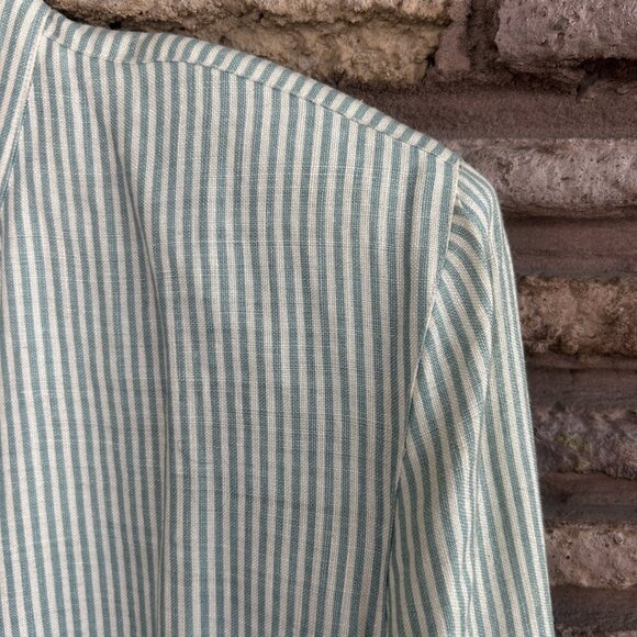 Adrienne Vittadini Vintage 80s Green Railroad Stripe 100% Linen Beachy Jacket - Picture 8 of 8